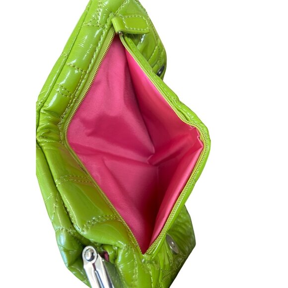 Kristine Lime Green Clutch Crocodile Pattern Pink Interior - Picture 6 of 8